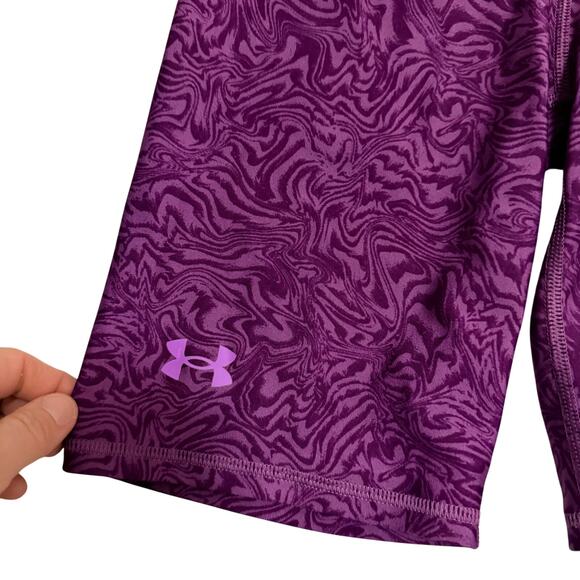Under Armour fitted shorts purple long biker sz S flattering womens activewear - Picture 3 of 11